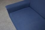 Vintage Italian Modernist Sculptural Sofa in Blue Tweed with Brass Tapered Legs - Image 26