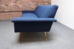 Vintage Italian Modernist Sculptural Sofa in Blue Tweed with Brass Tapered Legs - Image 13