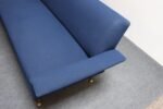 Vintage Italian Modernist Sculptural Sofa in Blue Tweed with Brass Tapered Legs - Image 16
