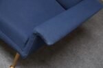 Vintage Italian Modernist Sculptural Sofa in Blue Tweed with Brass Tapered Legs - Image 18