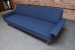 Vintage Italian Modernist Sculptural Sofa in Blue Tweed with Brass Tapered Legs - Image 12