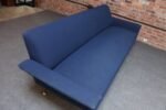 Vintage Italian Modernist Sculptural Sofa in Blue Tweed with Brass Tapered Legs - Image 6