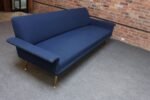 Vintage Italian Modernist Sculptural Sofa in Blue Tweed with Brass Tapered Legs - Image 5