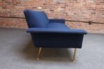 Vintage Italian Modernist Sculptural Sofa in Blue Tweed with Brass Tapered Legs - Image 8