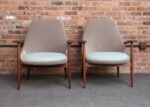 Pair of Vintage Italian Slipper Chairs in Walnut and Mohair by Fratelli Marelli - Image 2