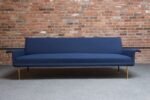 Vintage Italian Modernist Sculptural Sofa in Blue Tweed with Brass Tapered Legs - Image 3
