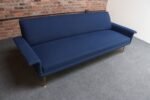 Vintage Italian Modernist Sculptural Sofa in Blue Tweed with Brass Tapered Legs - Image 7