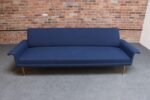 Vintage Italian Modernist Sculptural Sofa in Blue Tweed with Brass Tapered Legs - Image 4