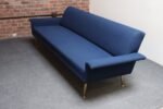 Vintage Italian Modernist Sculptural Sofa in Blue Tweed with Brass Tapered Legs - Image 10