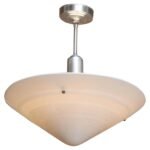 Art Deco Milk Glass Conical Pendant Ceiling Fixture with Concentric Circle Motif