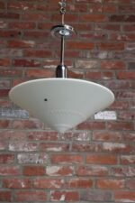 Art Deco Milk Glass Conical Pendant Ceiling Fixture with Embossed Leaf Motif - Image 2