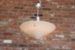 Art Deco Milk Glass Conical Pendant Ceiling Fixture with Concentric Circle Motif - Image 4