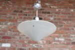 Art Deco Milk Glass Conical Pendant Ceiling Fixture with Concentric Circle Motif - Image 3