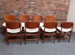 Set of Eight Italian Modern Shell Dining Chairs in Teak and Bouclé by Saporiti - Image 7