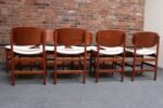 Set of Eight Italian Modern Shell Dining Chairs in Teak and Bouclé by Saporiti - Image 8