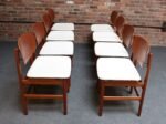 Set of Eight Italian Modern Shell Dining Chairs in Teak and Bouclé by Saporiti - Image 3