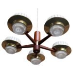 Mid-Century American Modern Walnut and Brass Chandelier Pendant by Imperialites