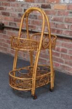 Vintage Italian Oval Bar Cart / Trolley on Caster Wheels in Bamboo and Rattan - Image 9
