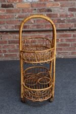 Vintage Italian Oval Bar Cart / Trolley on Caster Wheels in Bamboo and Rattan - Image 4