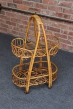 Vintage Italian Oval Bar Cart / Trolley on Caster Wheels in Bamboo and Rattan - Image 3
