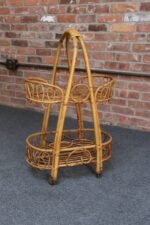Vintage Italian Oval Bar Cart / Trolley on Caster Wheels in Bamboo and Rattan - Image 2