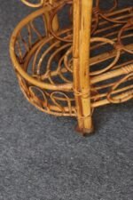 Vintage Italian Oval Bar Cart / Trolley on Caster Wheels in Bamboo and Rattan - Image 11