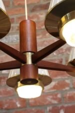 Mid-Century American Modern Walnut and Brass Chandelier Pendant by Imperialites - Image 18