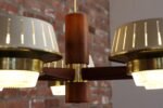 Mid-Century American Modern Walnut and Brass Chandelier Pendant by Imperialites - Image 5