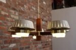 Mid-Century American Modern Walnut and Brass Chandelier Pendant by Imperialites - Image 4