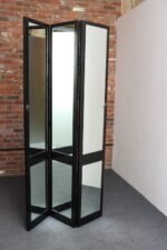 Vintage Three Panel Ebonized Shutter Form Mirrored Room Divider or Screen - Image 2