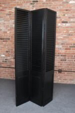 Vintage Three Panel Ebonized Shutter Form Mirrored Room Divider or Screen - Image 5