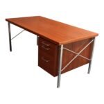 Danish Modern "Kontour" Steel and Teak Executive Desk by Hans Wegner