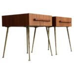 Pair of Walnut and Brass Single Drawer Nightstands by T.H. Robsjohn-Gibbings