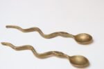 Pair of Antique Brass Snake-Form Serpentine Demitasse Spoons - Image 7