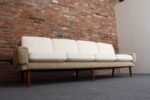 Danish Modern Four Seat Long Sofa in Teak and Two-Tone Bouclé - Image 2