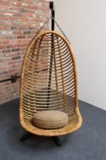 Vintage Bamboo and Rattan Hanging Parrot Chair with Cantilever Steel Frame - Image 3
