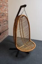 Vintage Bamboo and Rattan Hanging Parrot Chair with Cantilever Steel Frame - Image 11