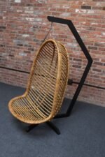 Vintage Bamboo and Rattan Hanging Parrot Chair with Cantilever Steel Frame - Image 10