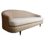 Danish Modern Curved Sofa in Teak and Two-Tone Bouclé by Selig