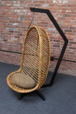 Vintage Bamboo and Rattan Hanging Parrot Chair with Cantilever Steel Frame - Image 8