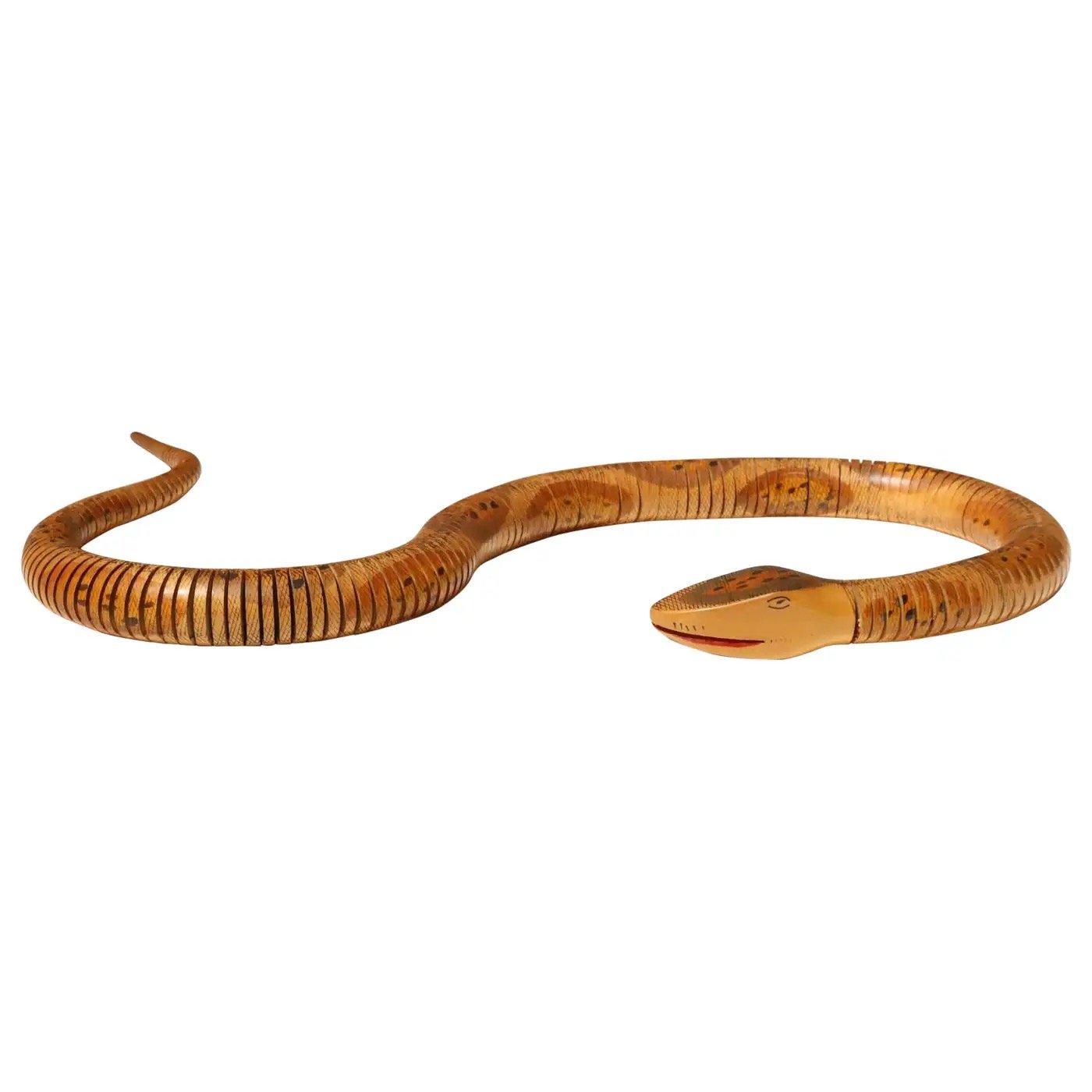 1 (8) Long Folk Art Articulated Flexible Carved and Hand-Painted Snake Sculpture - Image 1