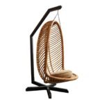Vintage Bamboo and Rattan Hanging Parrot Chair with Cantilever Steel Frame