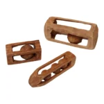 Set of Three Folk Art Petite Handcarved Whimsy Ball in Cage Sculptures