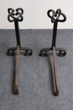 Pair of Tall Arts and Crafts Hand Forged Iron Fireplace Andirons - Image 12