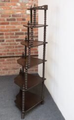 Antique French Six-Tier Stained Mahogany Spool Form Corner Shelf / Etagere - Image 8