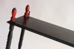 Vintage Diminutive Black Lacquered Table or Wall Shelf with Carved Red Finials - Image 19