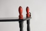 Vintage Diminutive Black Lacquered Table or Wall Shelf with Carved Red Finials - Image 11