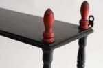 Vintage Diminutive Black Lacquered Table or Wall Shelf with Carved Red Finials - Image 12