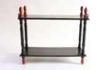 Vintage Diminutive Black Lacquered Table or Wall Shelf with Carved Red Finials - Image 6
