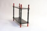 Vintage Diminutive Black Lacquered Table or Wall Shelf with Carved Red Finials - Image 3